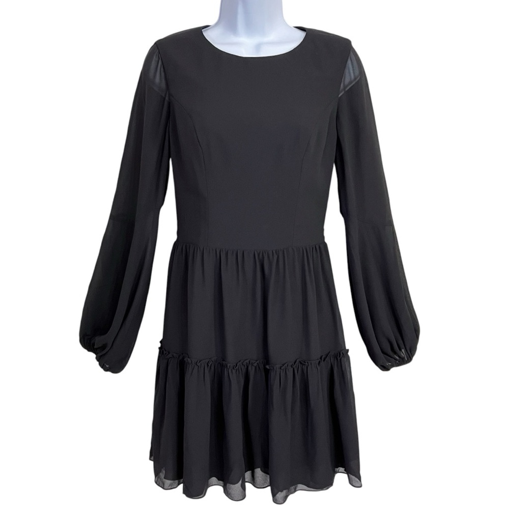 Dress the Population Paola Sheer Dark Romantic Dress S Black Tiered Party LBD
